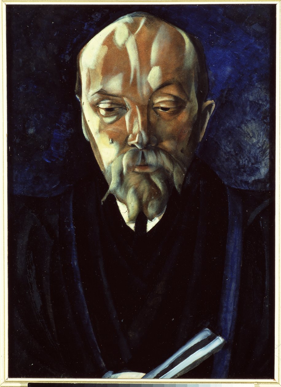 Portræt af kunstneren Nicholas (Nicolas) Roerich (1874-1947) (Portræt af kunstneren N.Roerich). Værk af Boris Dmitryevich Grigoriev (1886-1939), tempera på pap af Boris Dmitrievich Grigoriev