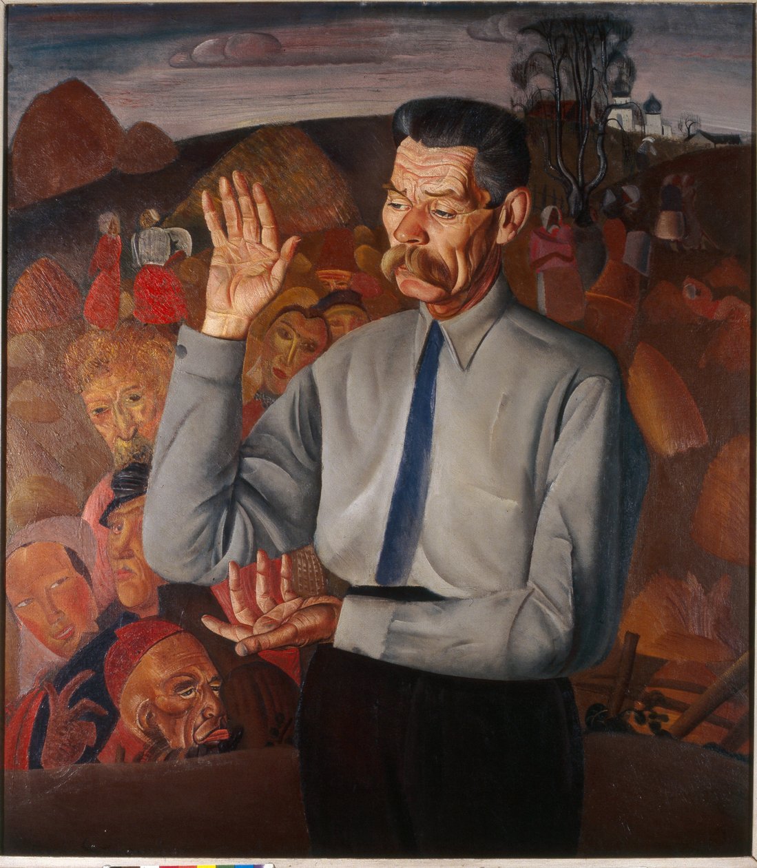 Portræt af forfatteren Maxim Gorky (1868-1939) - Maleri af Boris Dmitryevich Grigoriev (1886-1939), olie på lærred af Boris Dmitrievich Grigoriev