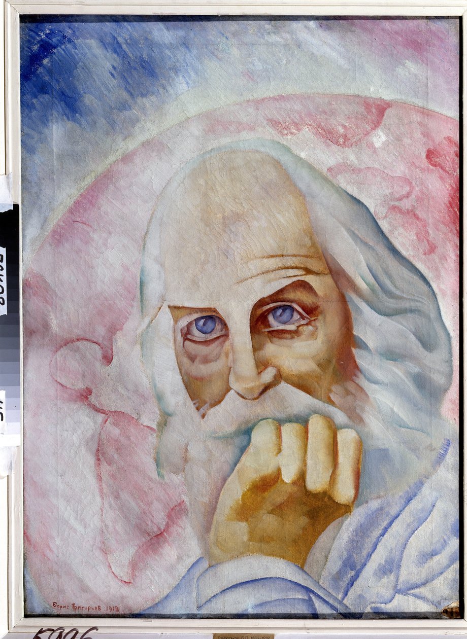 Portræt af den amerikanske forfatter Walt Whitman (1819-1892) (Portræt af den amerikanske forfatter W. Whitman). Maleri af Boris Dmitryevich Grigoriev (1886-1939), olie på lærred af Boris Dmitrievich Grigoriev