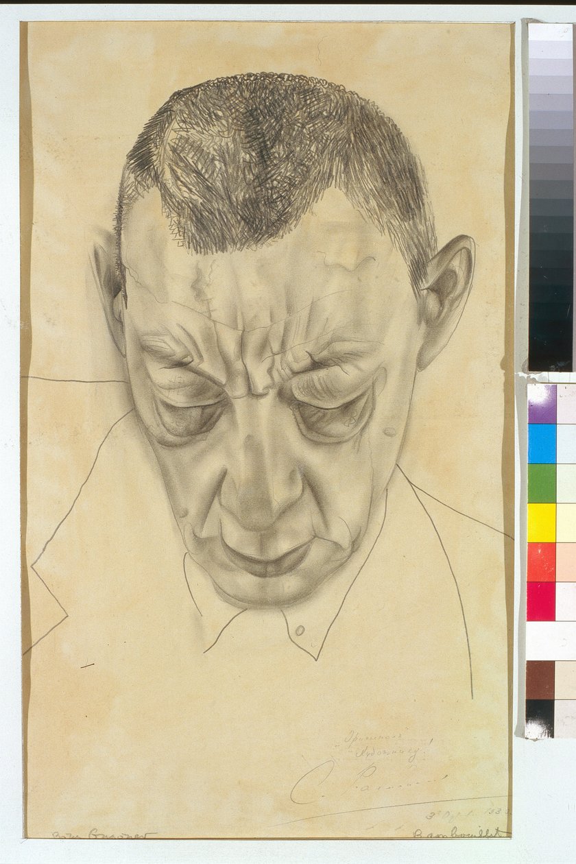 Portræt af komponisten Sergei (Serguei) Rachmaninov (Serge Rachmaninoff eller Rakhmaninov) (1873-1943) - Værk af Boris Dmitryevich Grigoriev (1886-1939), blyant på papir (48x29 cm) af Boris Dmitrievich Grigoriev