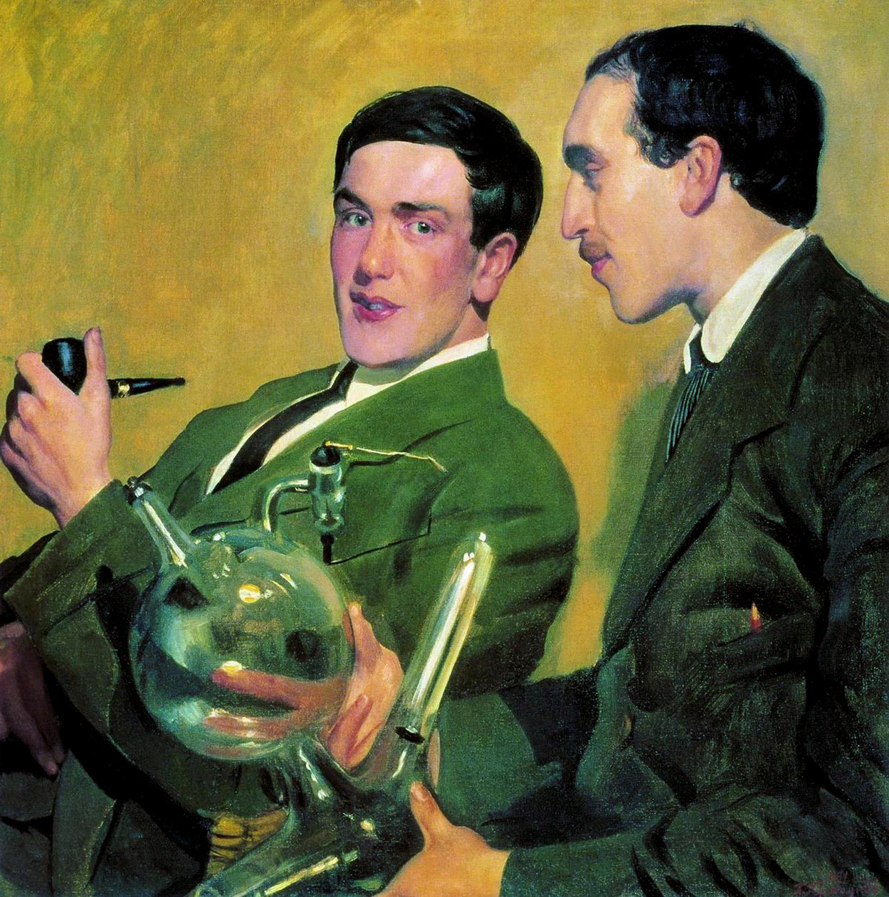 Fysikerne Pyotr Kapitsa 1894-1984 og Nikolay Semyonov 1896-1986, 1921. af Boris Mikhailovich Kustodiev