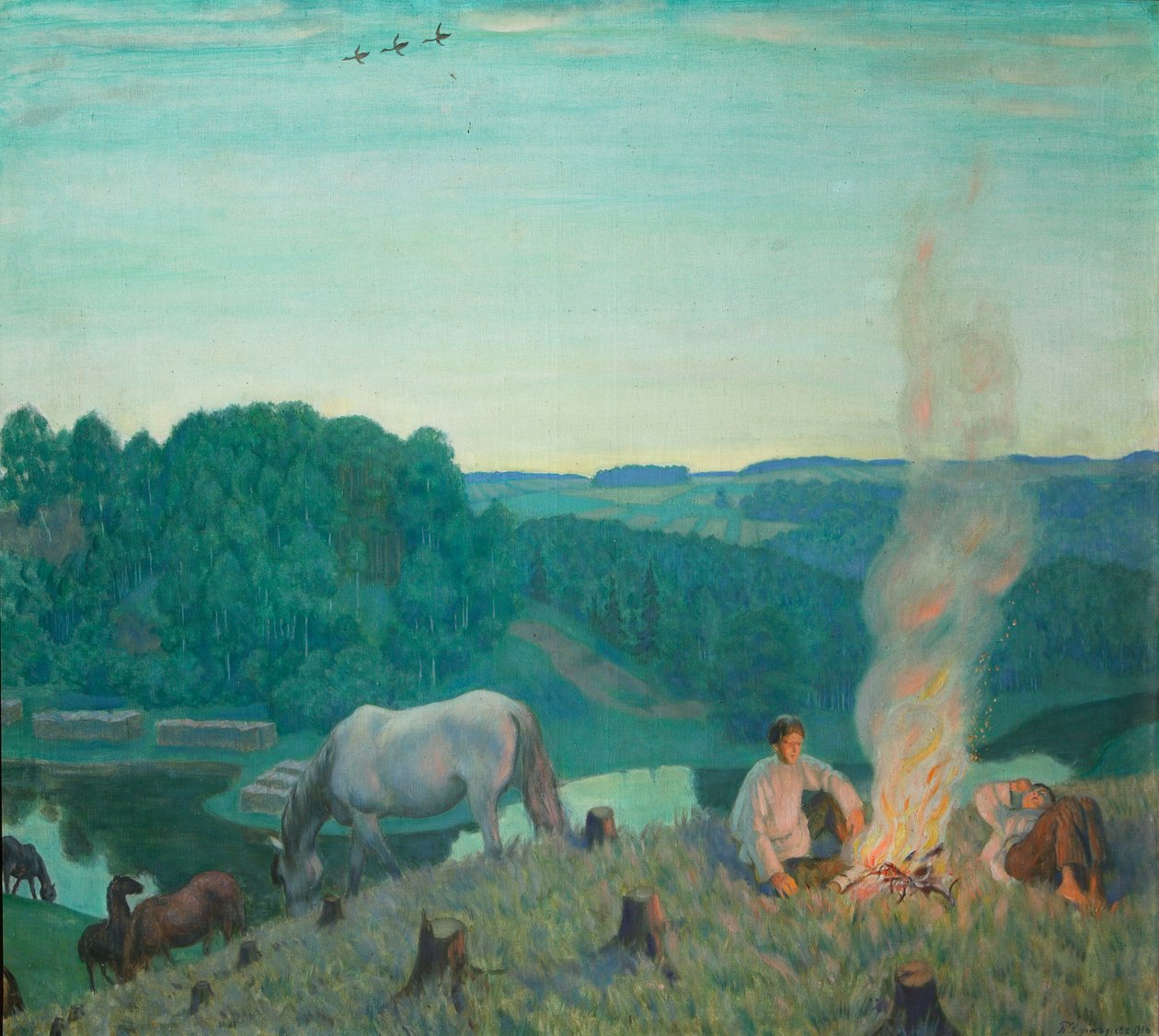 Lejrbål, 1916 af Boris Mikhailovich Kustodiev