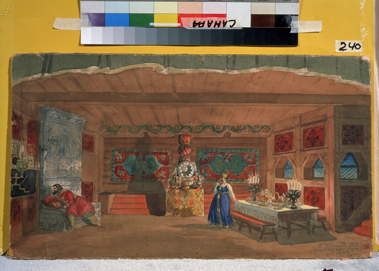 Forberedende scene til operaen Tsarens brud af N. Rimsky Korsakov (Rimsky-Korsakov) (1844-1908). Værk af Boris Michaylovich Kustodiev (Koustodiev) af Boris Mikhailovich Kustodiev