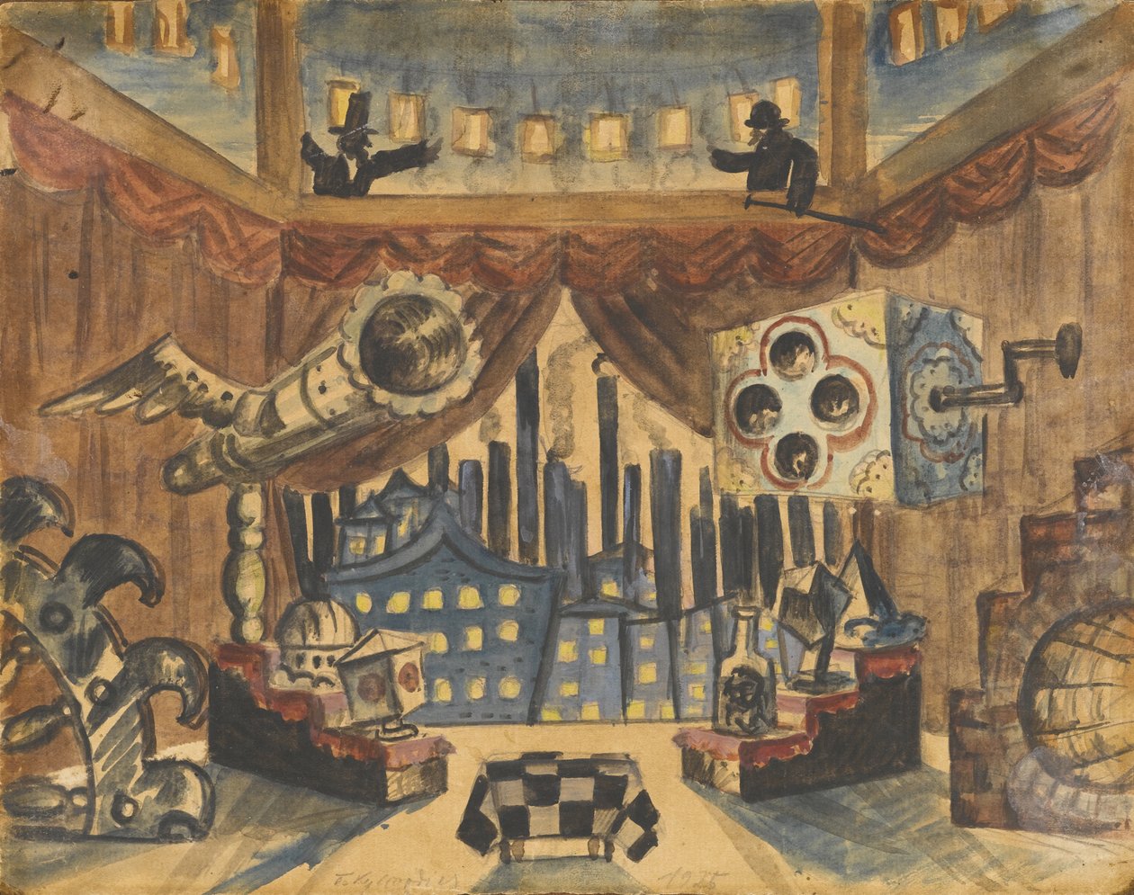 England. Scenedesign til teaterstykket Loppen af E. Zamyatin af Boris Mikhailovich Kustodiev