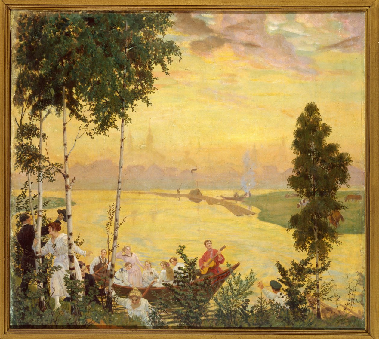 Tilflugtssted på landet (Landstur). Maleri af Boris Michaylovich Kustodiev (Kustodiev) (1878-1927), olie på lærred af Boris Mikhailovich Kustodiev