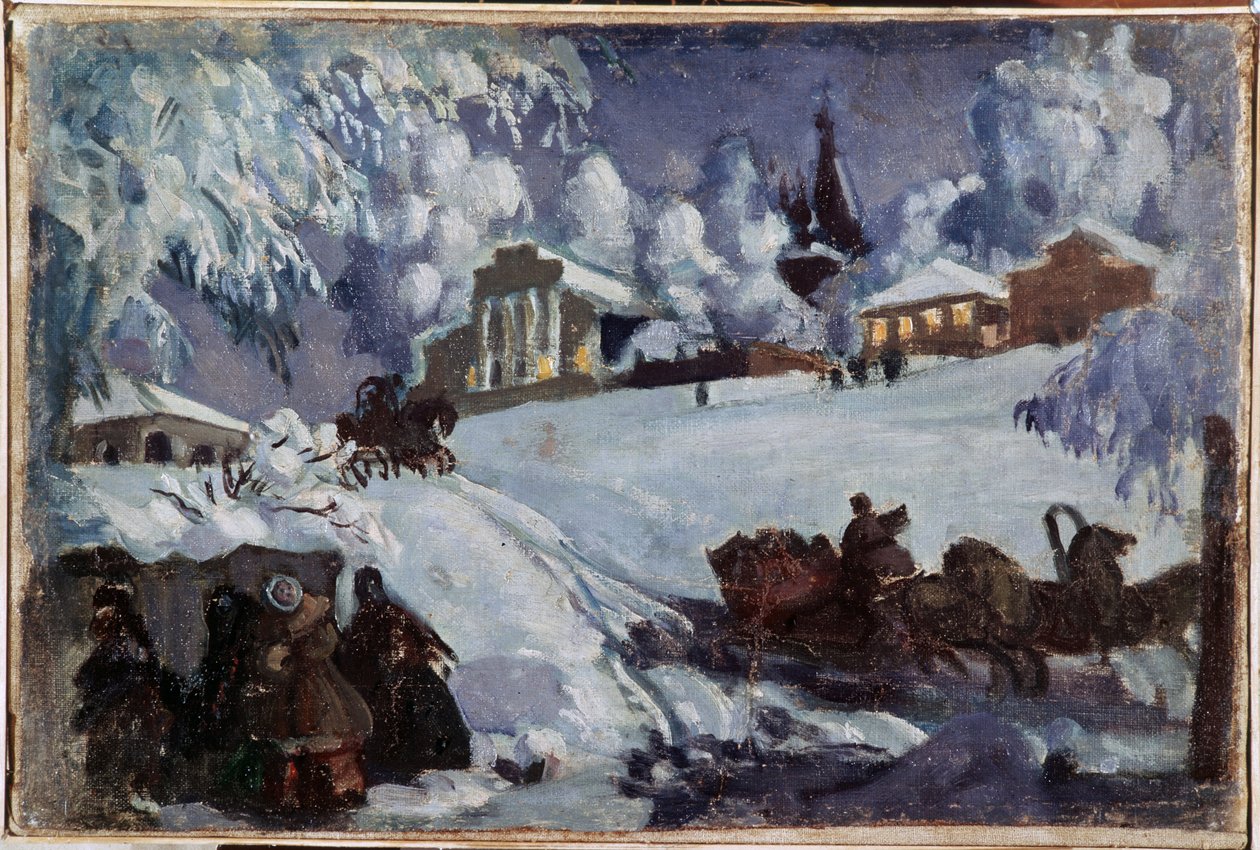 Vinter, slæder (Vinter. Kanetur). Maleri af Boris Michaylovich Kustodiev (Koustodiev) (1878-1927), olie på lærred, ca. 1920. Russisk kunst, begyndelsen af ​​det 20. århundrede. Privat samling. af Boris Mikhailovich Kustodiev