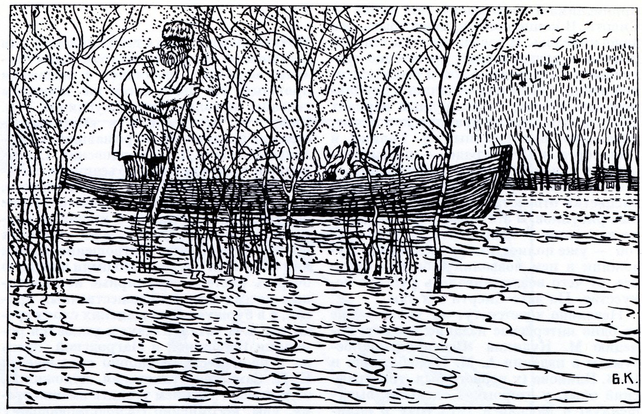 Illustration til digtet Bedstefar Mazay og Harerne af N. Nekrasov, 1910 af Boris Mikhailovich Kustodiev