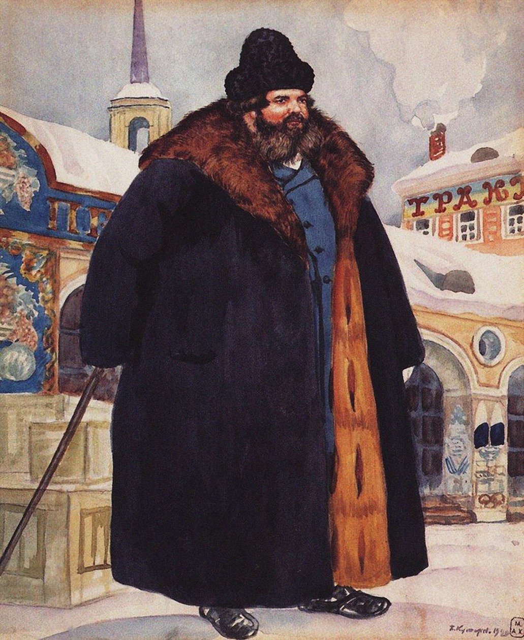 Købmand i pels, 1920 af Boris Mikhailovich Kustodiev