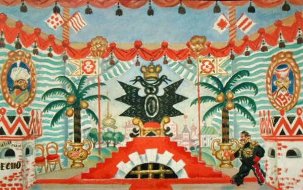 Palace, en skitse til E. Zamyatins skuespil, Lopperne, 1925-26 af Boris Mikhailovich Kustodiev