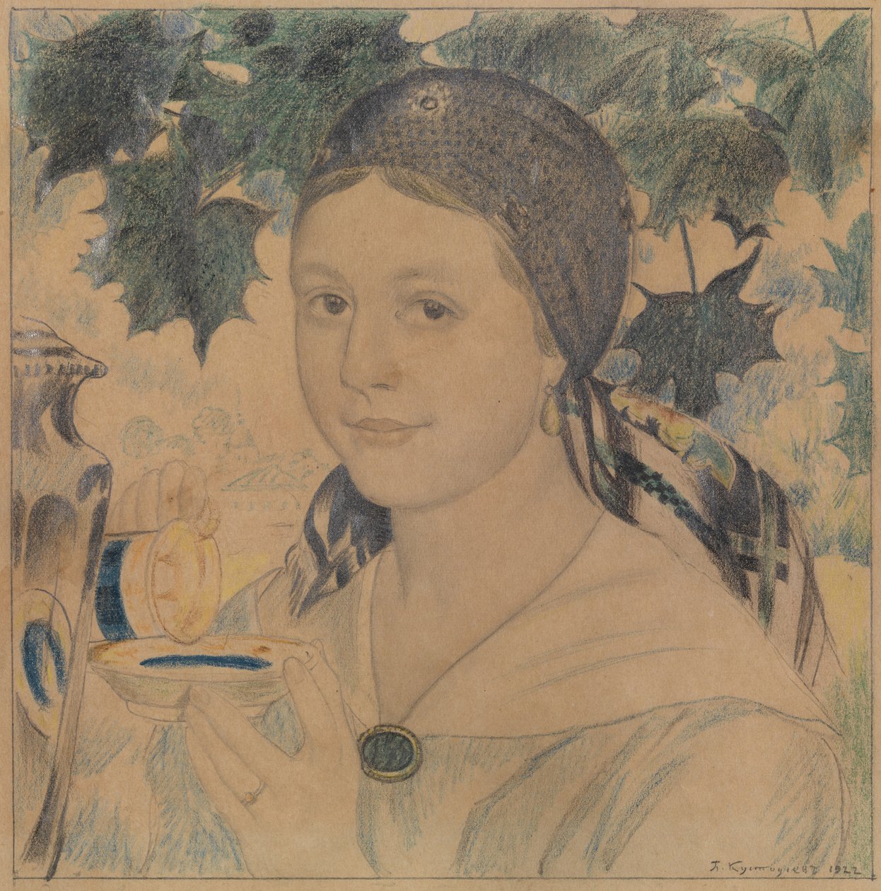 Portræt af Maria Shostakovich, 1922 af Boris Mikhailovich Kustodiev