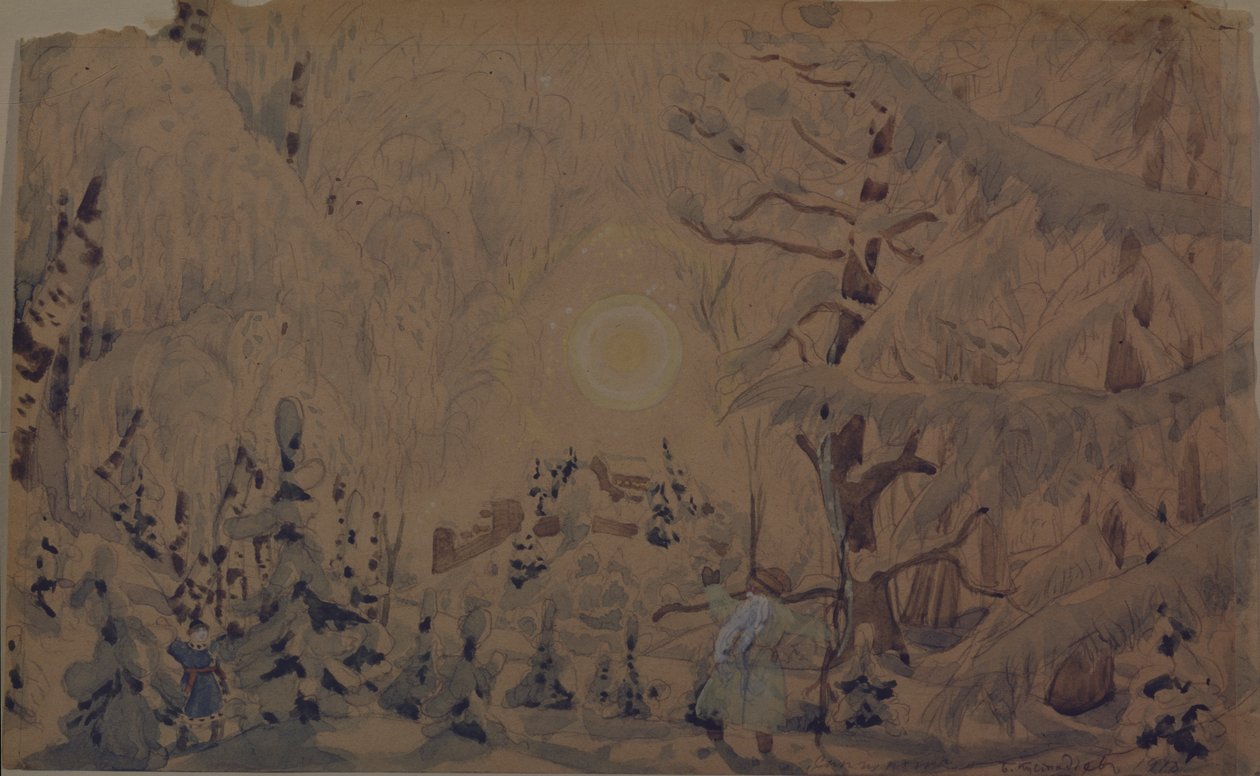 Scenedesign til operaen The Snow Maiden af N. Rimsky-Korsakov, 1910 af Boris Mikhailovich Kustodiev