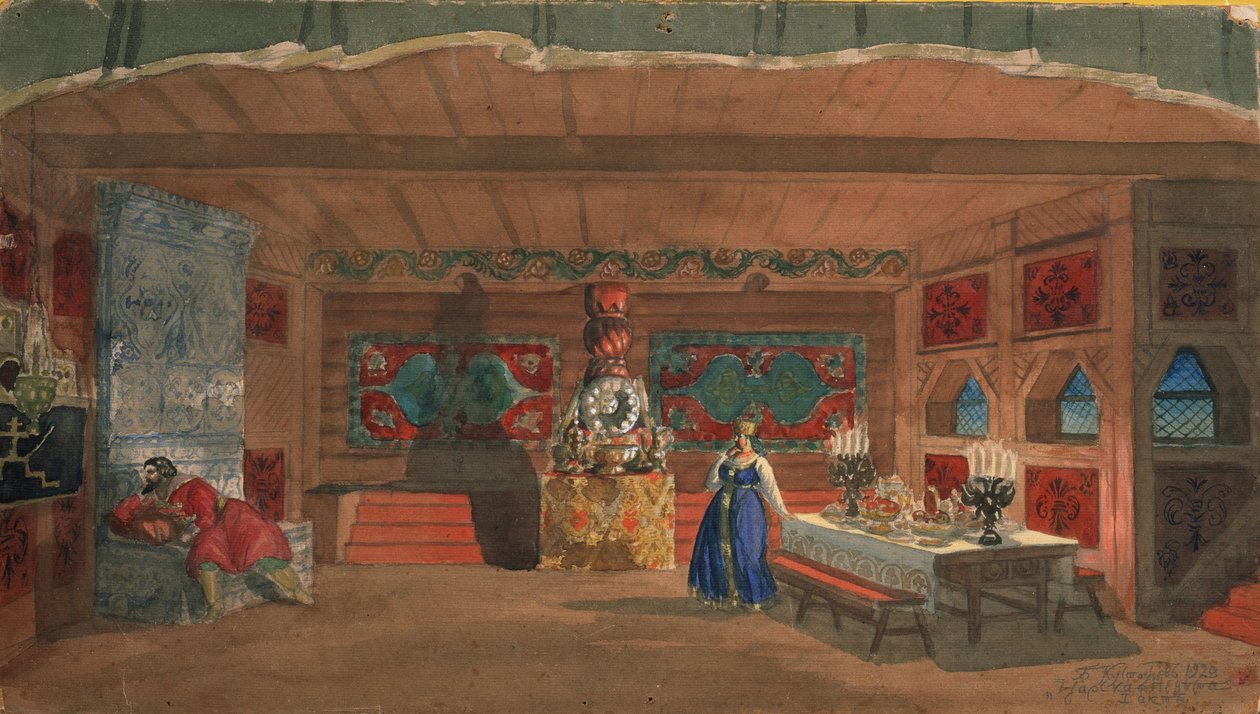 Scenedesign til operaen The Tsars Bride af N. Rimsky-Korsakov, 1920 af Boris Mikhailovich Kustodiev