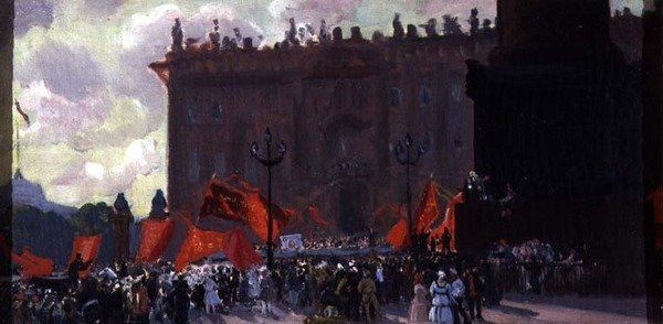 Studie til fejringen af åbningen af Kominterns anden kongres på Uritskij-pladsen i Petrograd den 19. juli 1920, 1921 (se 91240) af Boris Mikhailovich Kustodiev