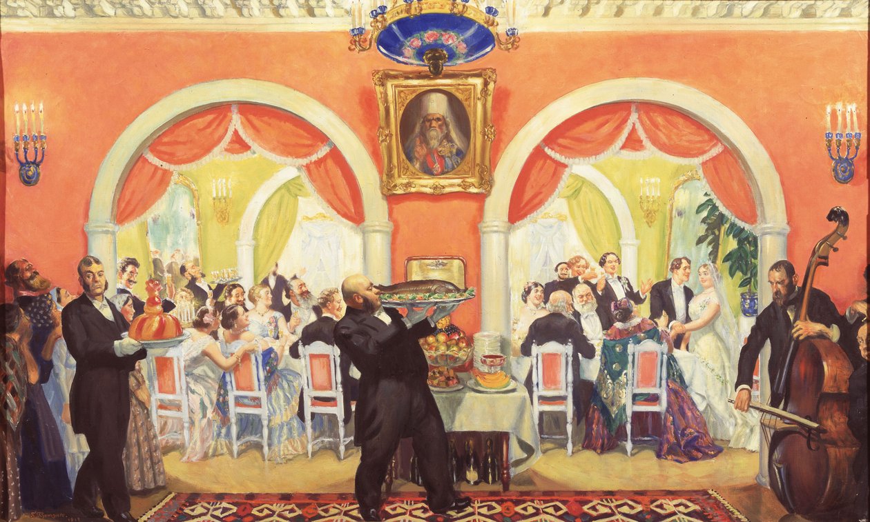 Bryllupsfesten, 1917 af Boris Mikhailovich Kustodiev
