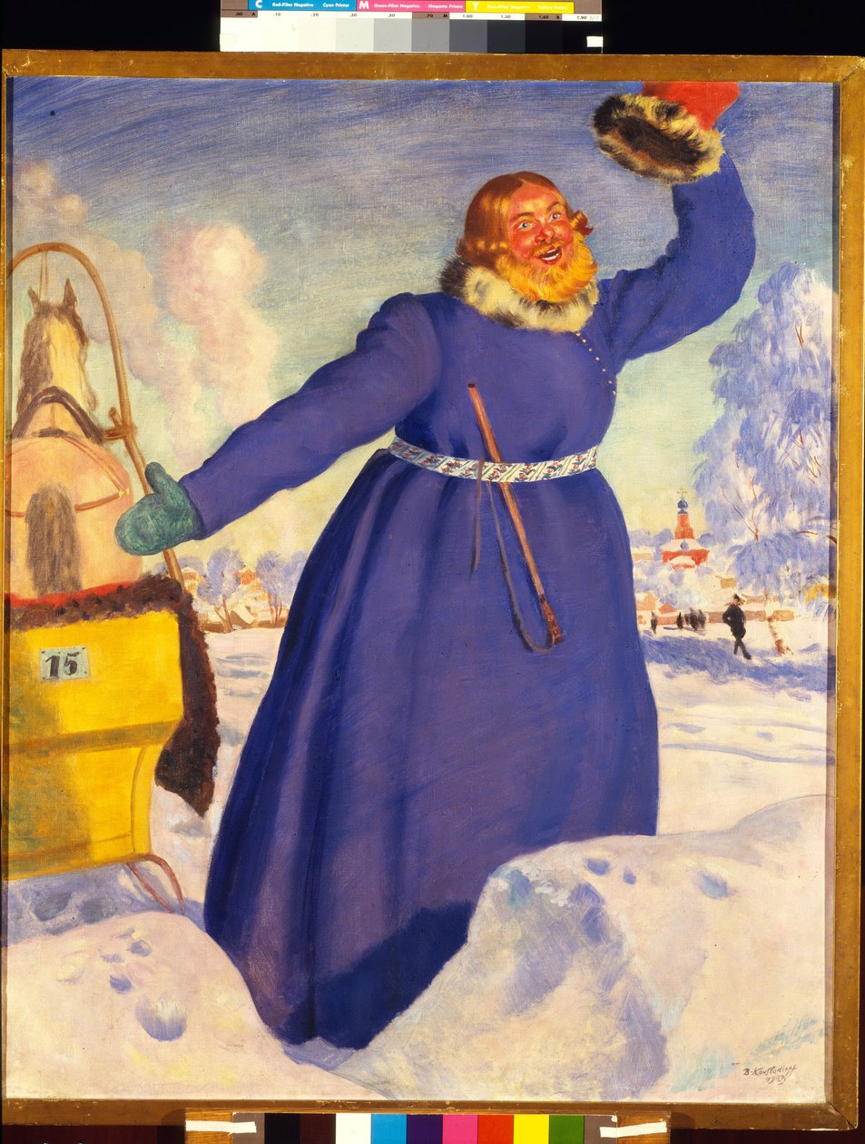 En hensynsløs kusk. Værk af Boris Michaylovich Kustodiev (Koustodiev) (1878-1927), akvarel på papir af Boris Mikhailovich Kustodiev