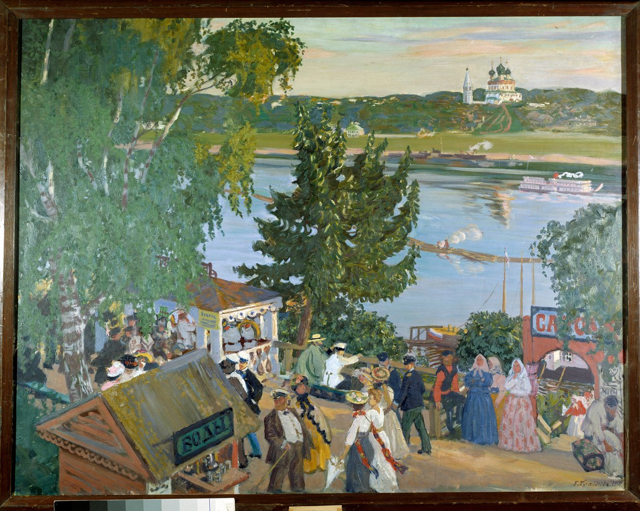 Gå på Volga. Maleri af Boris Kousodiew, russisk kunstner (1878 - 1927) af Boris Mikhailovich Kustodiev