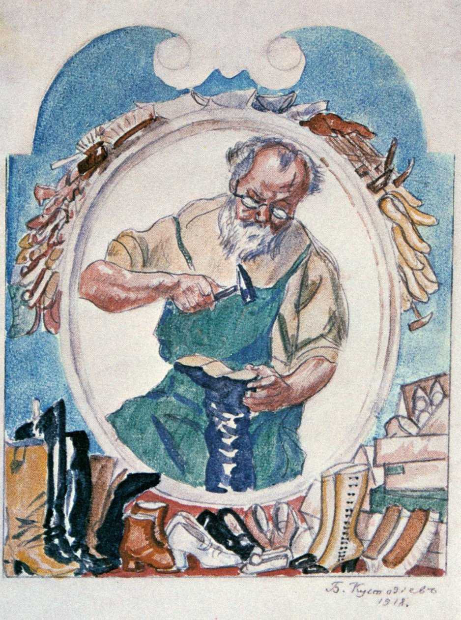 Skomageren, 1918. af Boris Mikhailovich Kustodiev