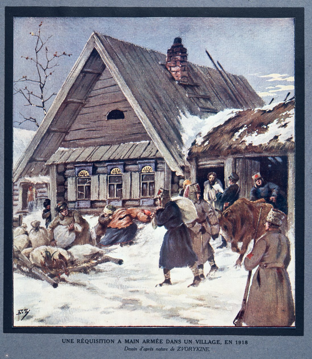 Forsvaret rekvirerer forsyninger i en landsby af Boris Vasilievich Zvorykin