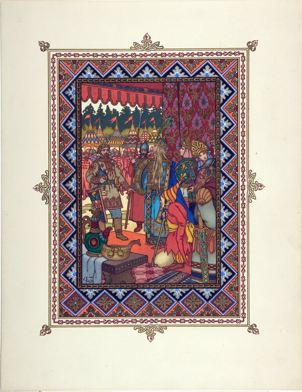 Illustration til eventyret Marya Morevna (Maria des mers) af Zvorykin, Boris Vasilievich (1872-efter 1935), ca. 1925 - Farvelitografi, 27,3x20,5 - Privat samling af Boris Vasilievich Zvorykin