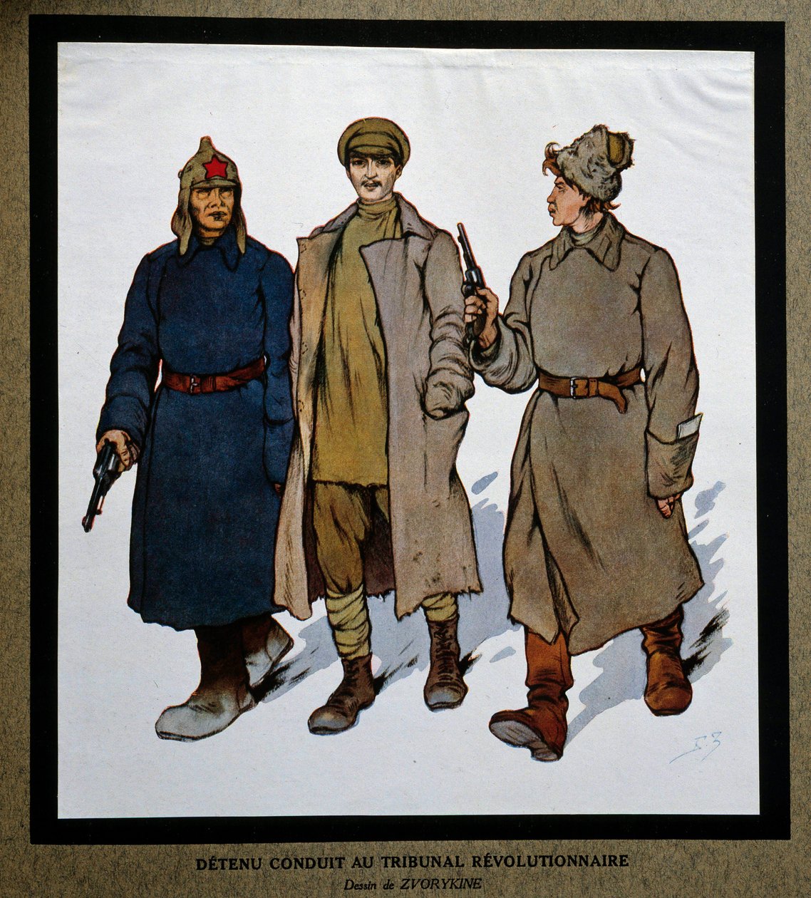 Rusland efter revolutionen i 1917: "En detenu bragt til Revolutionsdomstolen". Tegning af Boris Zvorykin (1872-1935). Institut for Socialhistorie, Montreuil af Boris Vasilievich Zvorykin