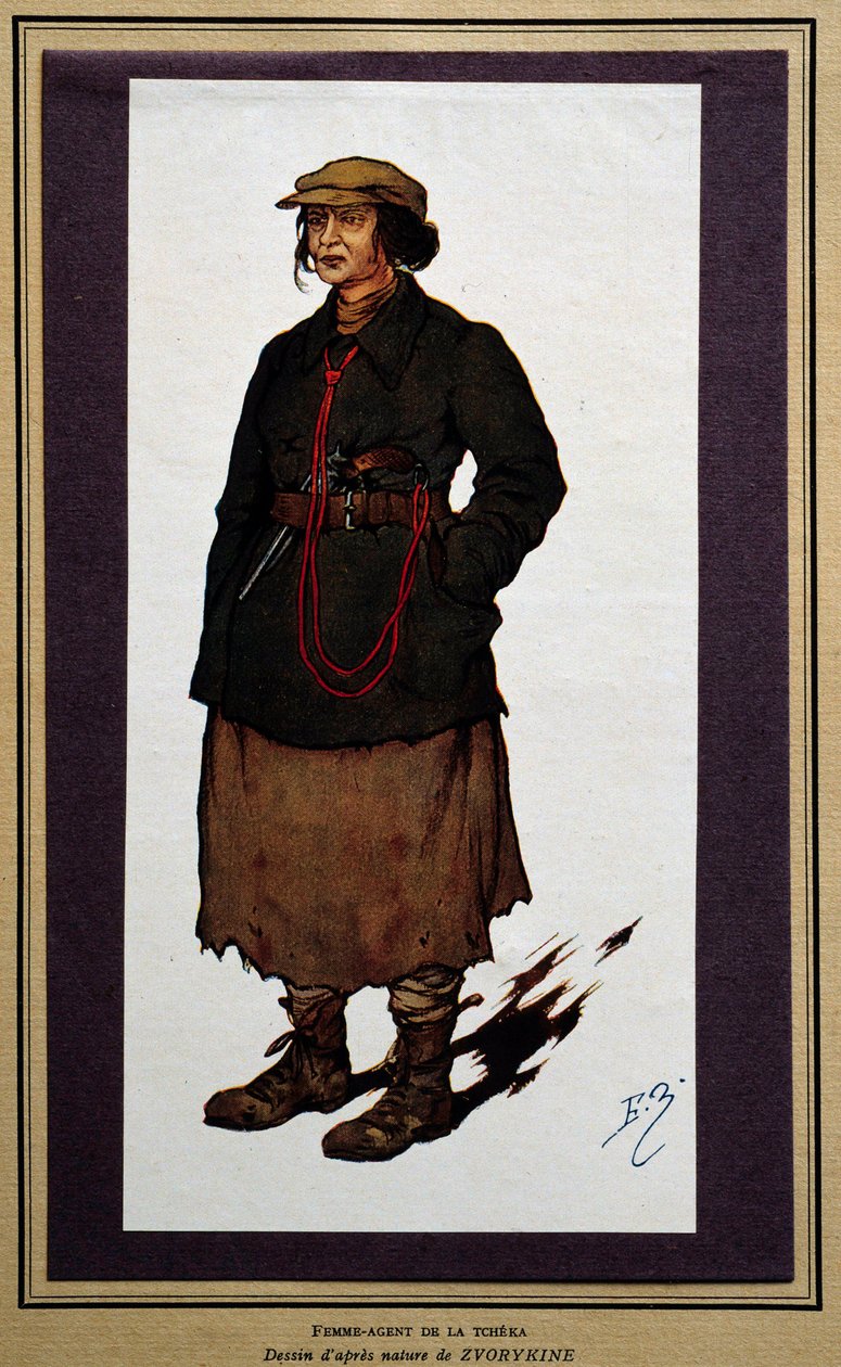 Rusland: kvindelig agent for den russiske revolutionære cheka. Tegning af Boris Zvorykine (1872-1935) af Boris Vasilievich Zvorykin