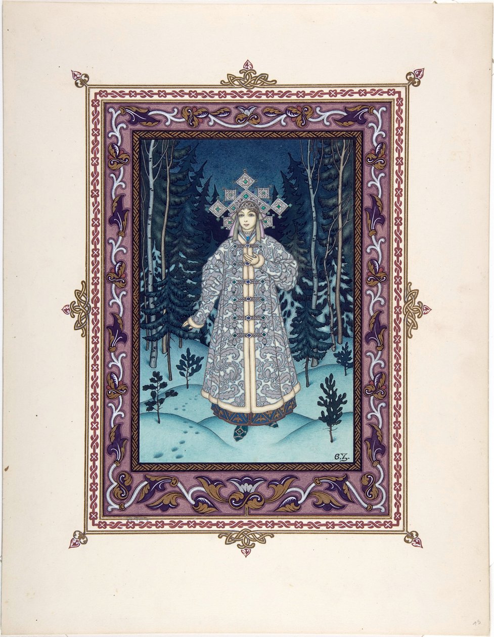 Snegourotchka ( ou Snegourka, la Fille de neige) - Illustration til eventyret Snegurochka par Zvorykin, Boris Vasilievich (1872-efter 1935), ca. 1925 - Farvelitografi, 27,3x20,5 - Privat samling af Boris Vasilievich Zvorykin