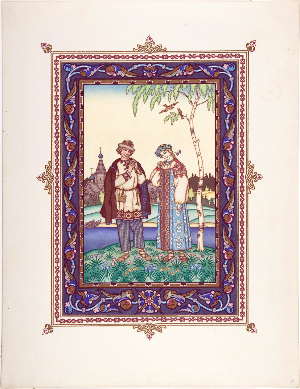 Snegourotchka ( ou Snegourka, la Fille de neige) - Illustration til eventyret Snegurochka par Zvorykin, Boris Vasilievich (1872-efter 1935), ca. 1925 - Farvelitografi, 27,3x20,5 - Privat samling af Boris Vasilievich Zvorykin