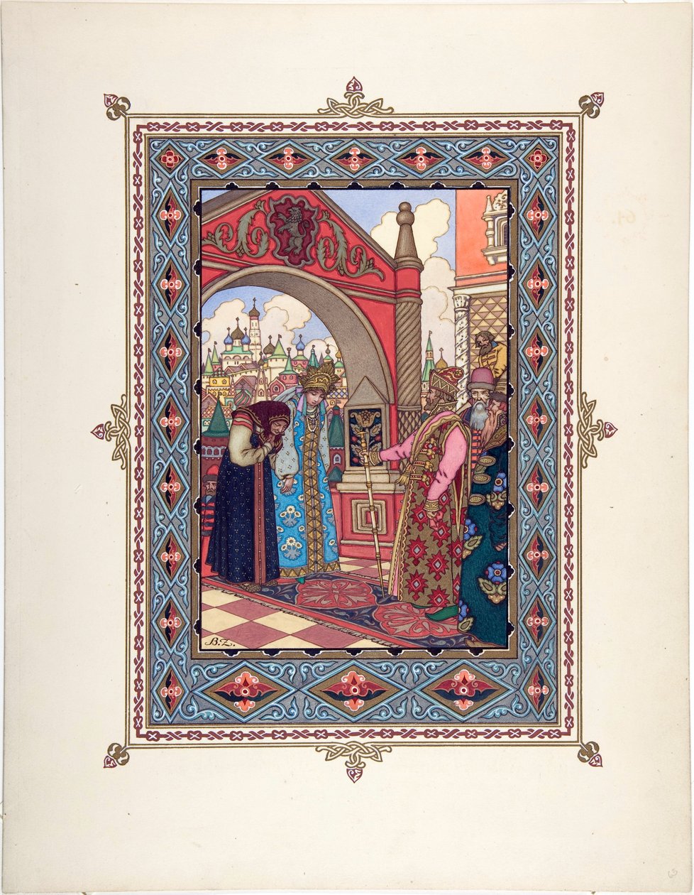 Vassilissa la Belle (Vassilissa la tres Belle) - Illustration til eventyret Vasilisa den smukke par Zvorykin, Boris Vasilievich (1872-efter 1935), ca. 1925 - Farvelitografi, 27,3x20,5 - Privat samling af Boris Vasilievich Zvorykin