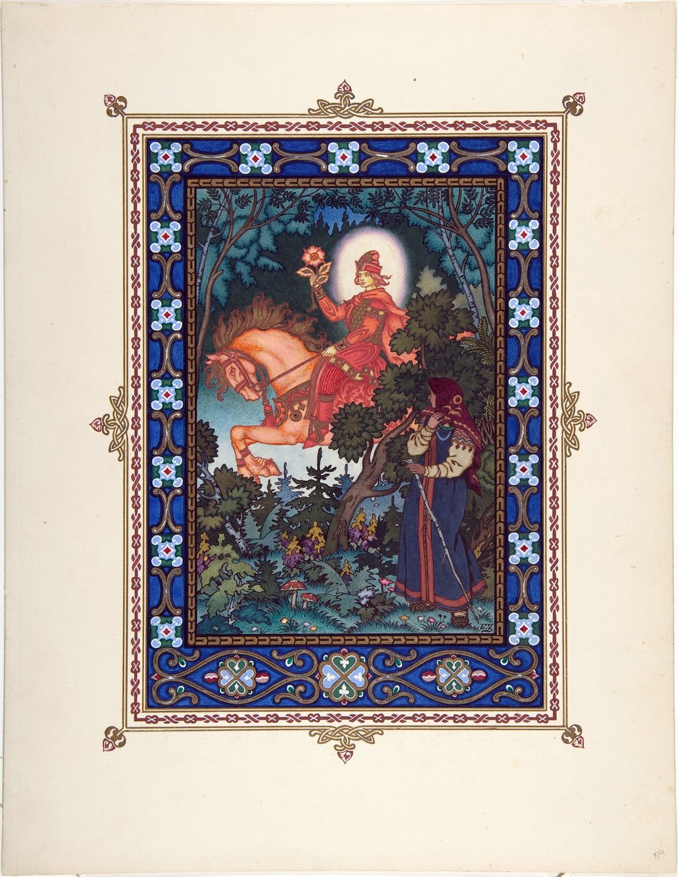Vassilissa la Belle (ou Vassilissa la tres belle) - Illustration til eventyret Vasilisa den smukke par Zvorykin, Boris Vasilievich (1872-efter 1935), ca. 1925 - Farvelitografi, 27,3x20,5 - Privat samling af Boris Vasilievich Zvorykin
