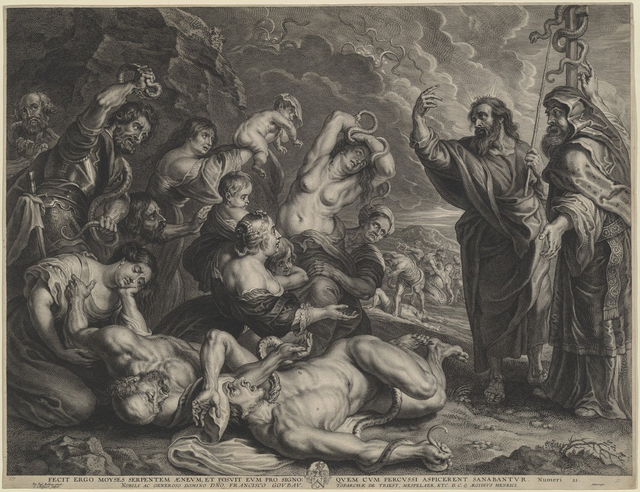 Moses og den skamløse slange af Boëtius Adams Bolswert, after Sir Peter Paul Rubens