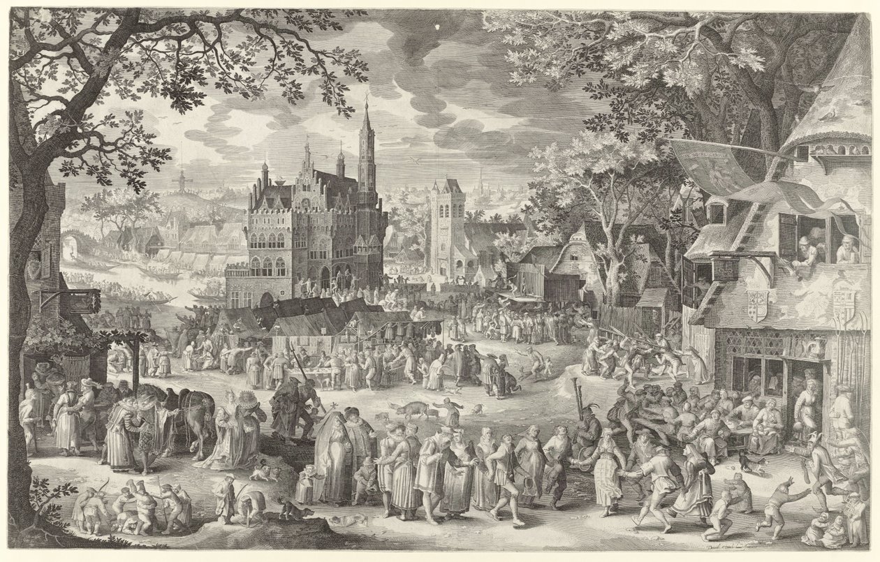 Landmandsmesse foran landsbyens plads The Boer cermis (titel på objekt) af Boëtius Adamsz. Bolswert
