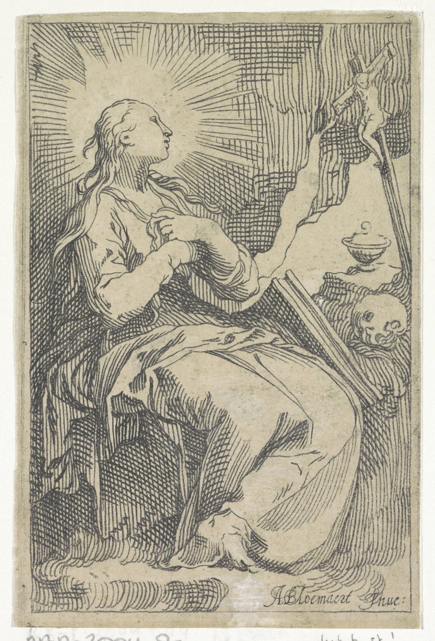 Den angrende Maria Magdalene i hulen foran et krucifiks af Boëtius Adamsz. Bolswert