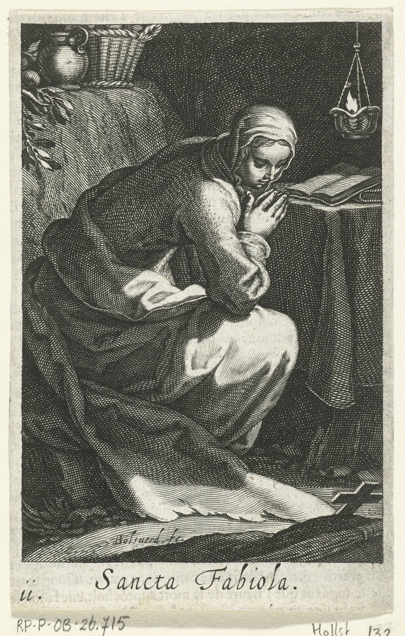Sankt Fabiola af Rom som eremitinde Sancta Fabiola (titel på objekt) Eremitinder (serietitel) Sacra Eremus Ascetriarum (serietitel) af Boëtius Adamsz. Bolswert