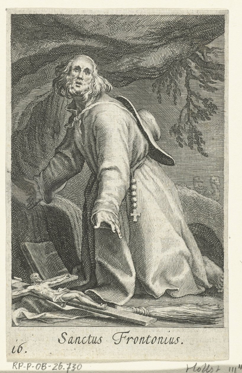 Hellige Frontonius af Egypten som Eremit Sanctus Frontonius (titel på objekt) Eremitter (serietitel) Sacra eremvs ascetarvm (serietitel) af Boëtius Adamsz. Bolswert