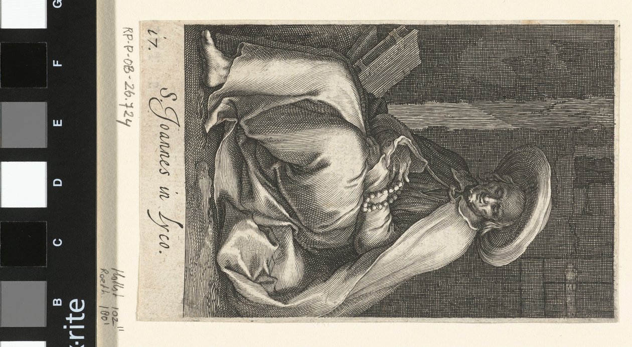 Sankt Johannes af Lycopolis som eneboer i sin celle S. Joannes i Lyco (titel på objekt) Eremitter (serietitel) Sacra eremvs ascetarvm (serietitel) af Boëtius Adamsz. Bolswert