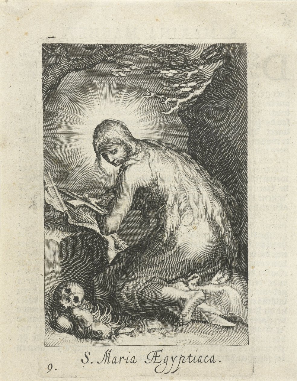 Saint Mary of Egypt som eremitinde S. Maria Aegyptiaca (titel på objekt) Eremitinder (serietitel) Sacra Eremus Ascetriarum (serietitel) af Boëtius Adamsz. Bolswert