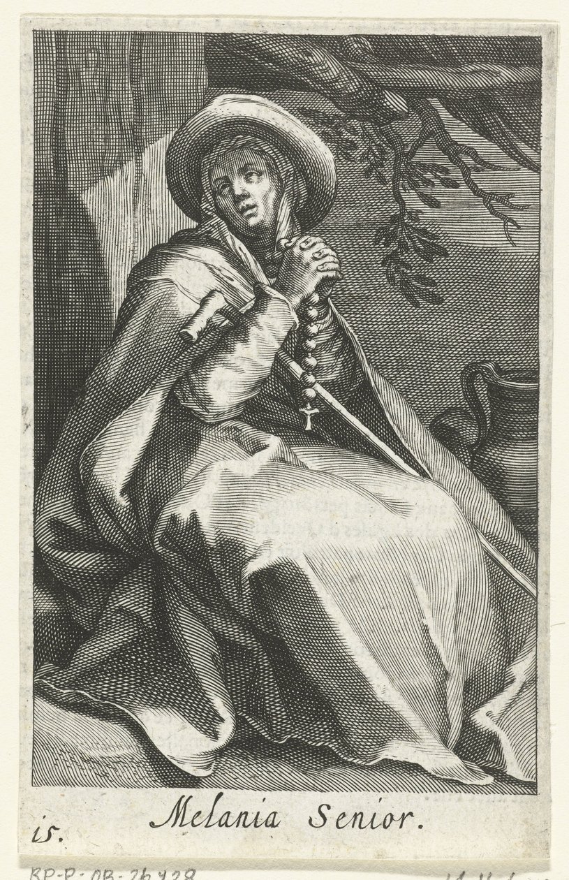 Sankt Melania den Ældre som eremitinde Melania Senior (titel på objekt) Eremitinder (serietitel) Sacra Eremus Ascetriarum (serietitel) af Boëtius Adamsz. Bolswert