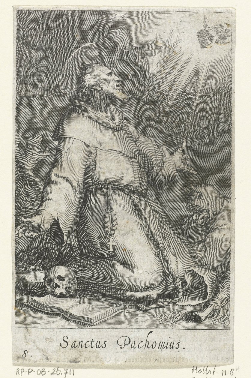 Sankt Pachomius den Ældre som eneboer Eremitter (serietitel) Sacra eremvs ascetarvm (serietitel) af Boëtius Adamsz. Bolswert