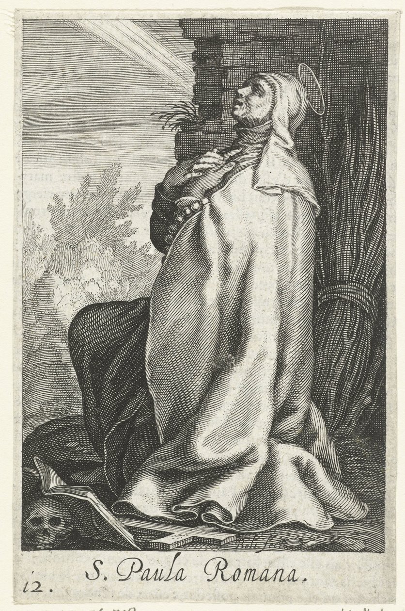 Sankt Paula af Rom som eremitinde S. Paula Romana (titel på objekt) Eremitinder (serietitel) Sacra Eremus Ascetriarum (serietitel) af Boëtius Adamsz. Bolswert