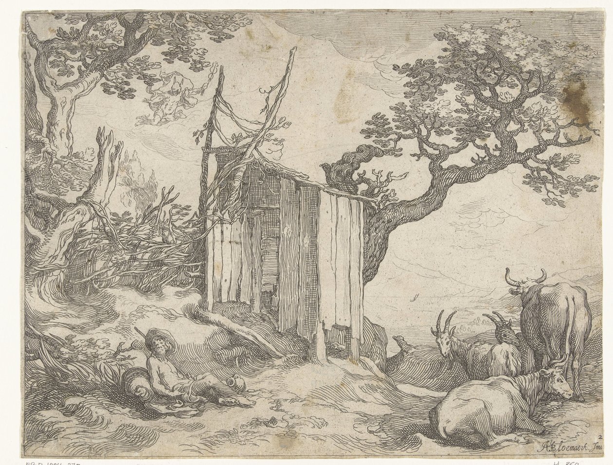 Landskab med Argus nær Io som en ko og Merkur på himlen Countryside Faces (serietitel) af Boëtius Adamsz. Bolswert