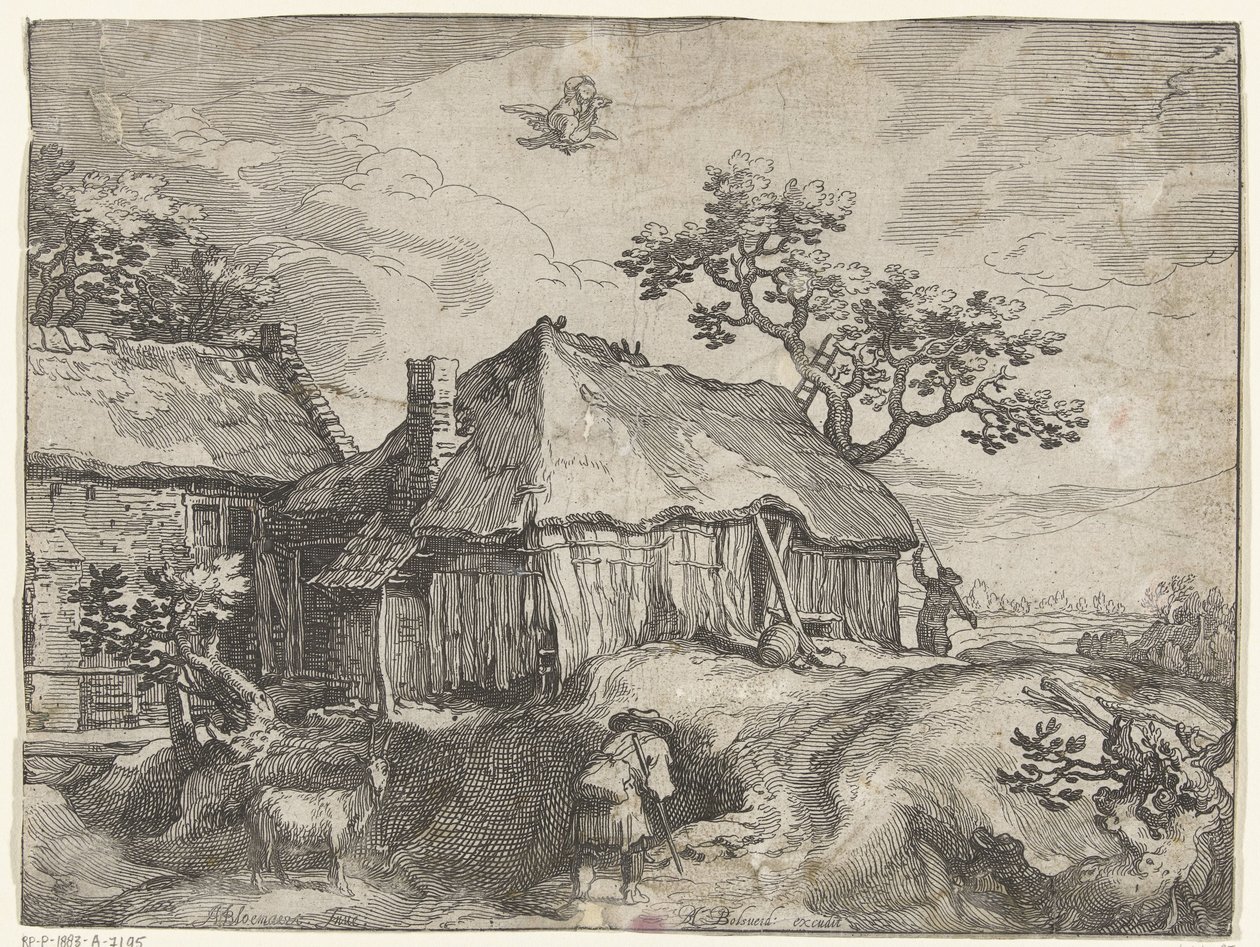 Landskab med gård og røveri af Ganymedes Countryside Faces (serietitel) af Boëtius Adamsz. Bolswert