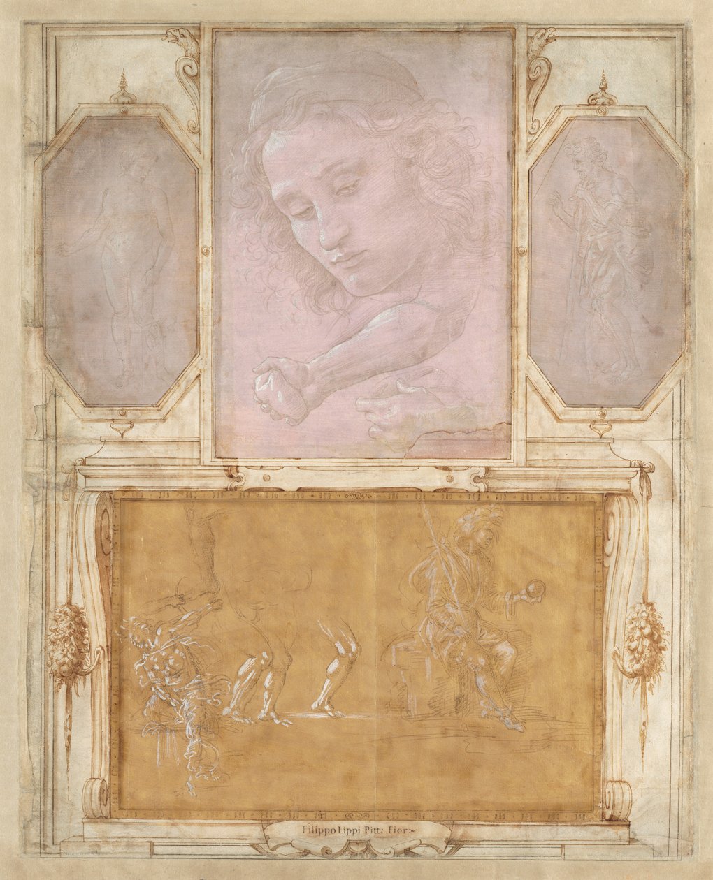 Side fra "Bog om tegninger" af Botticelli Giorgio Vasari with drawings by Filippino Lippi and Raffaellino del Garbo