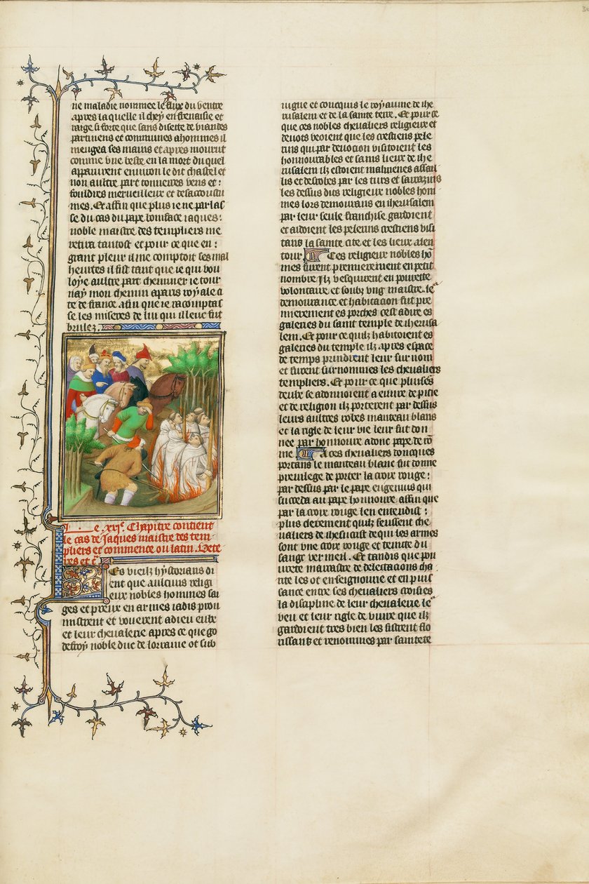 Tempelridderne brændte i nærværelse af Philip the Fair og hans hoffolk af Boucicaut Master Illuminator
