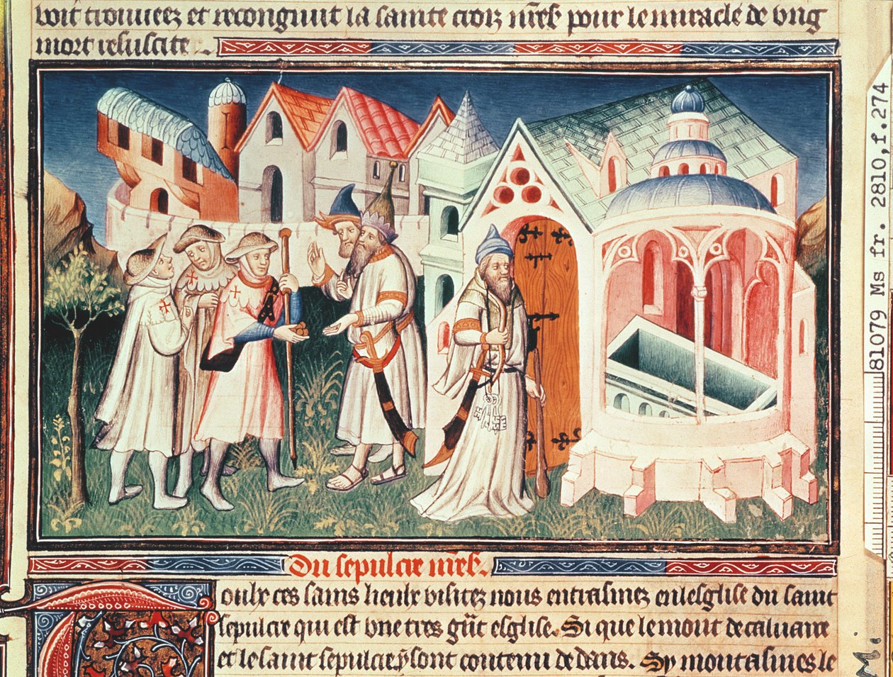 Fr 2810 fol.274, Pilgrimme foran Den Hellige Gravs Kirke i Jerusalem, fra 