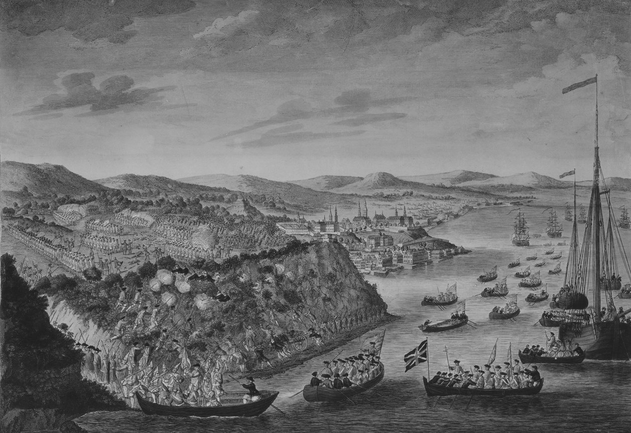 En udsigt over indtagelsen af Quebec, 13. september 1759, ca. 1760. af Bowles and Carver