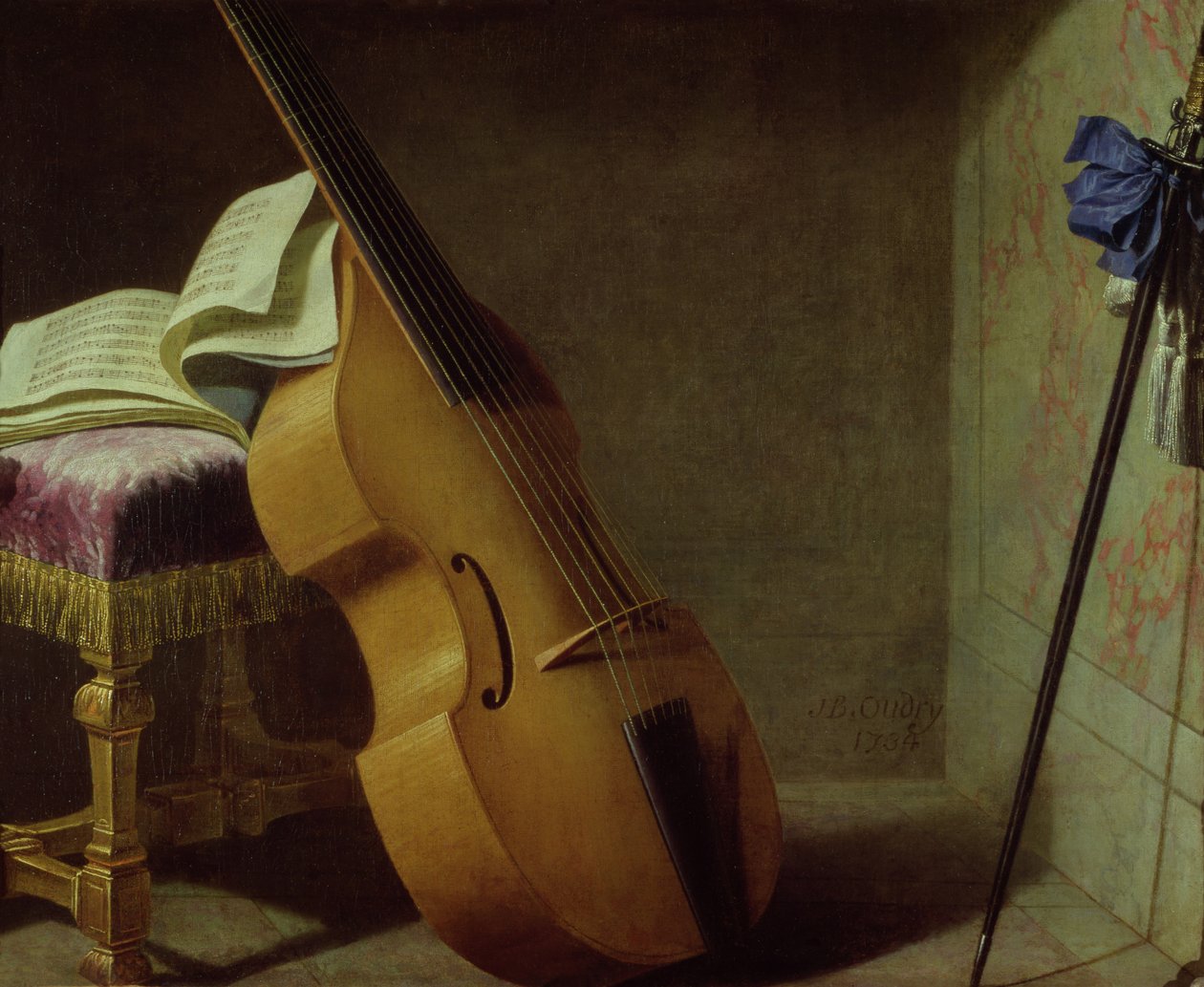 Basguitar, partiturark og sværd, 1693 af Boyer