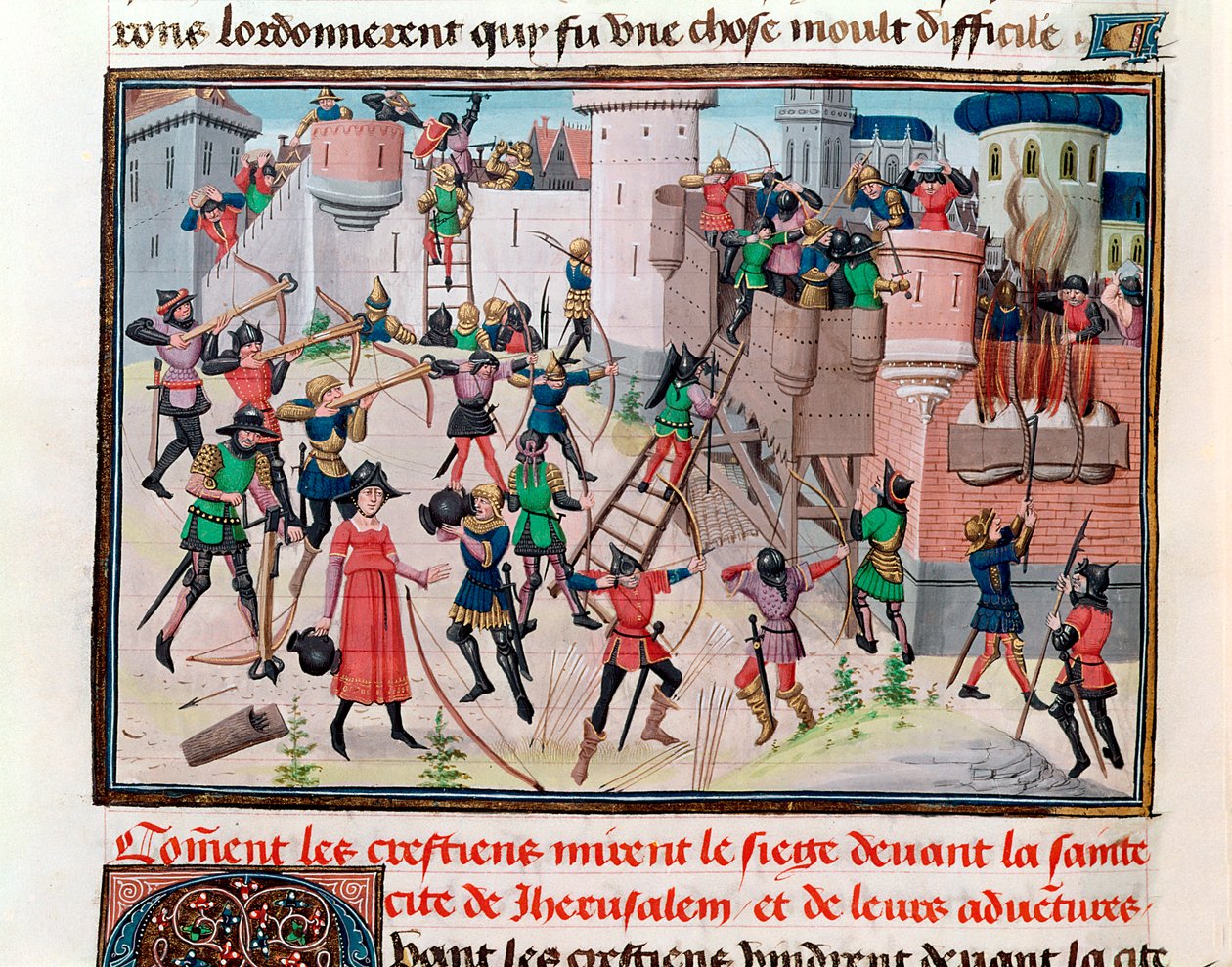 Ms 5089-90 De kristnes belejring af Jerusalem under et af korstogene, fra Chroniques des empereurs af David Aubert, 1462 af Brabant School