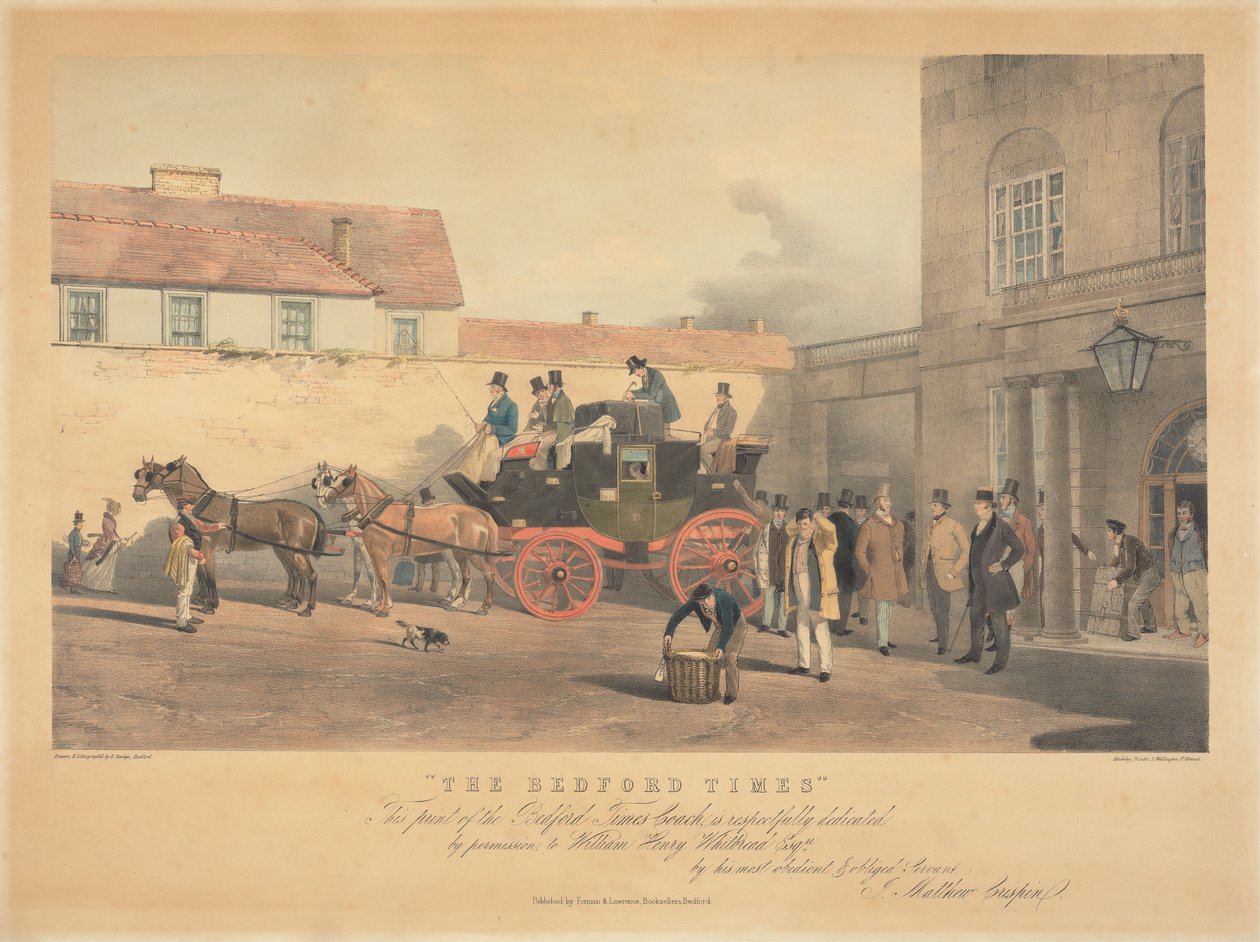 "The Bedford Times" / Dette print af Bedford Times Coach, er respektfuldt dedikeret / med tilladelse, til William Henry Whitbread Esq