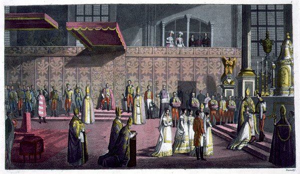 Ungarns primat, der kroner dronningen i Collegiate Church, Westprim, Ungarn, plade 5 fra 