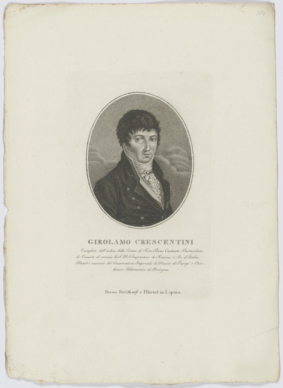 Portræt af Girolamo Crescentini 1762-1846, efter 1800. af Breitkopf and Härtel